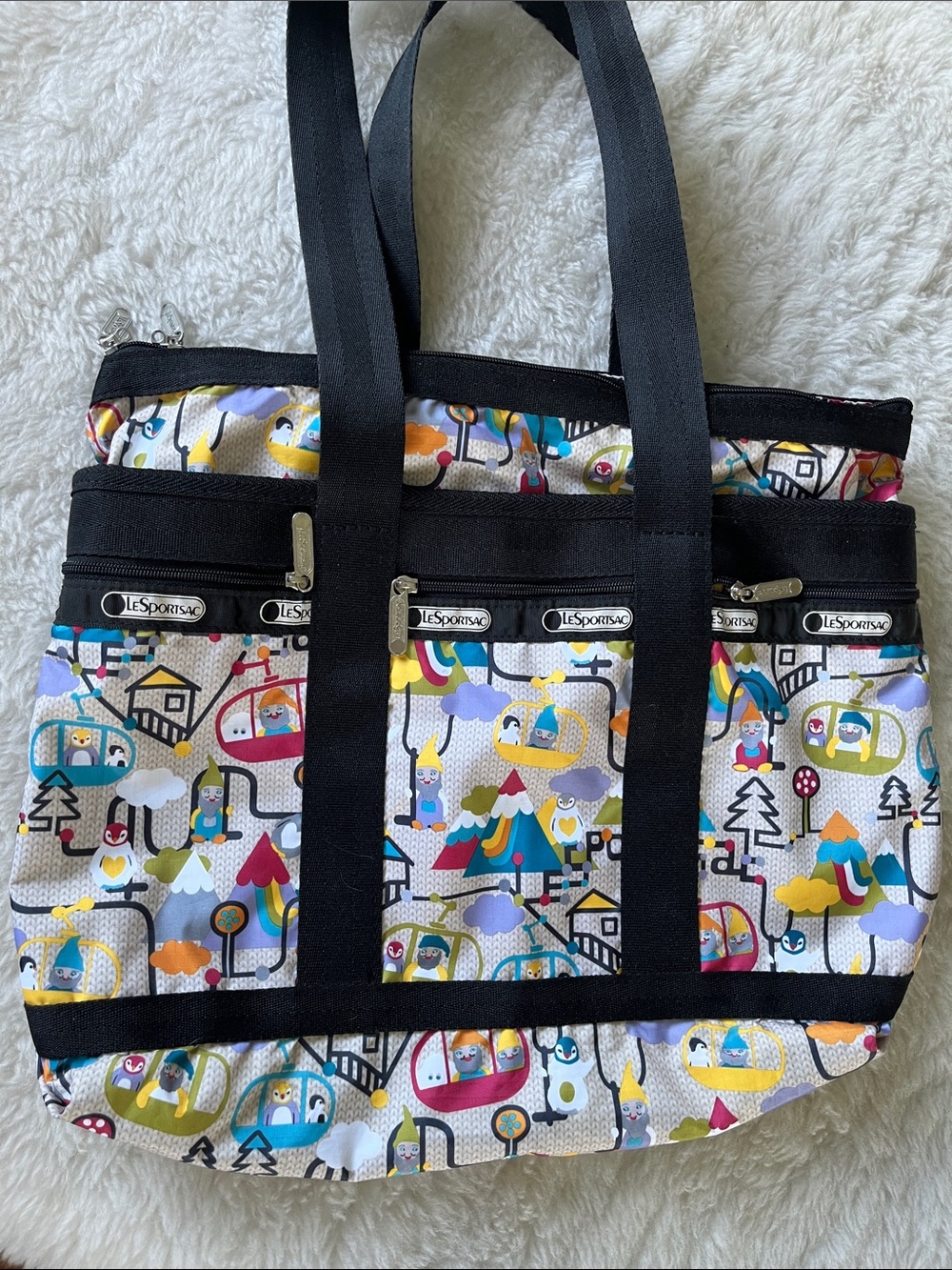 LeSportsac Gondola pattern Multicolor Gnome & penguin Zip Pocket Tote